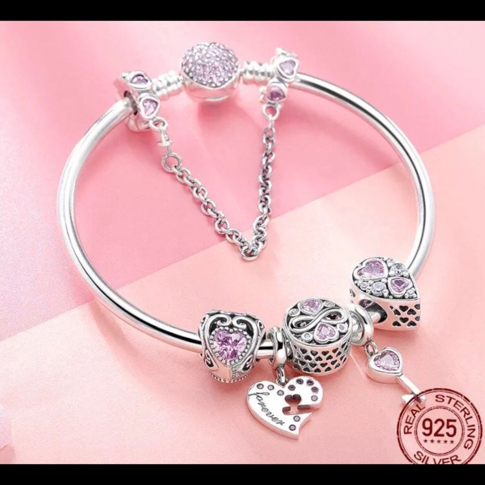 Sterling Silver love lock heart with all charms